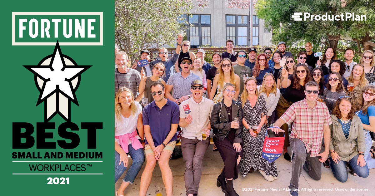 ProductPlan Named Fortune’s Great Places To Work Top 100 Small Businesses in 2021