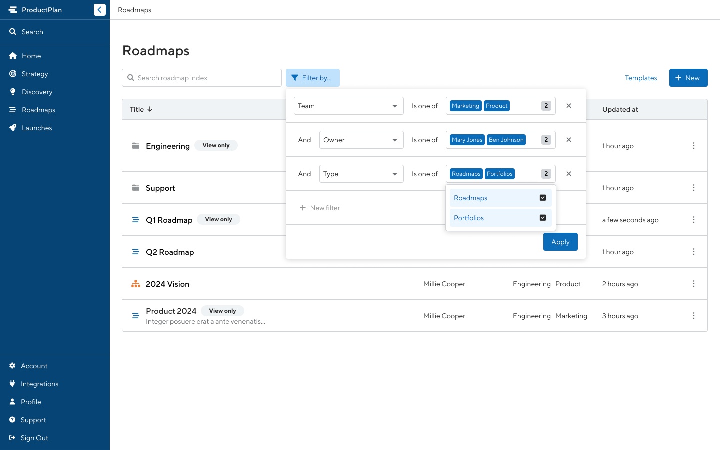 Associate and filter Teams for Roadmaps