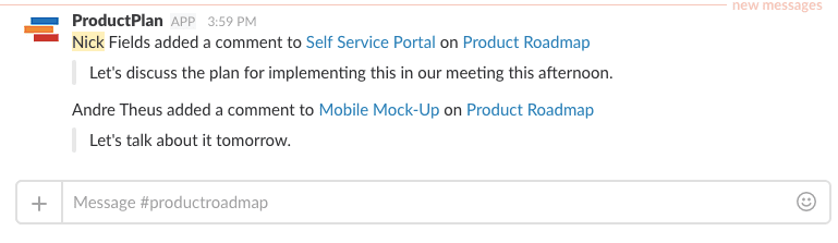 ProductPlan Notifications in Slack using the ProductPlan Slack Integration