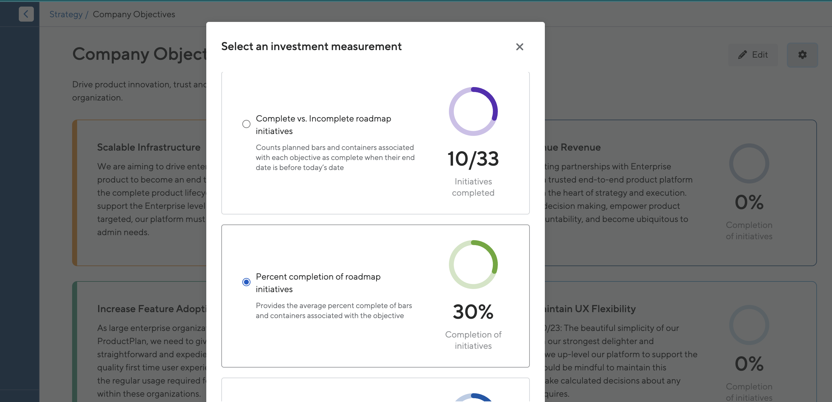 Track objective progress by percent complete