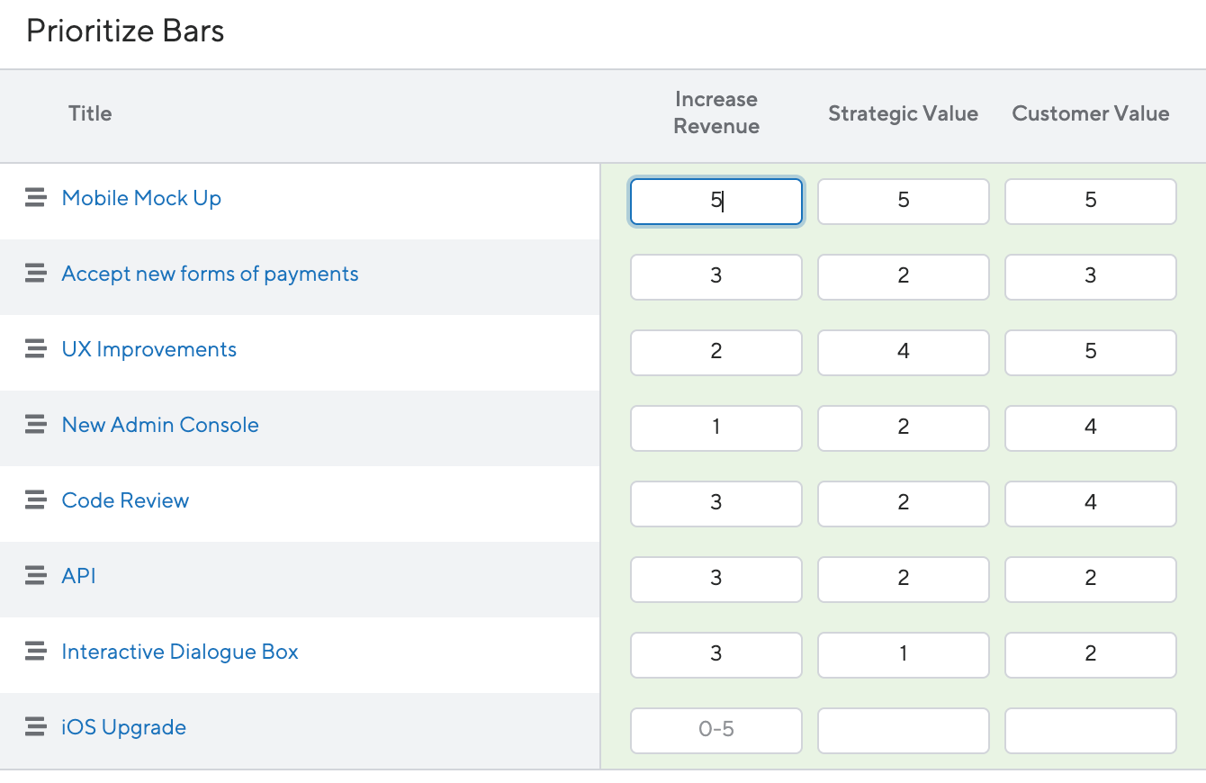 prioritize workflow productplan app screenshot | ProductPlan