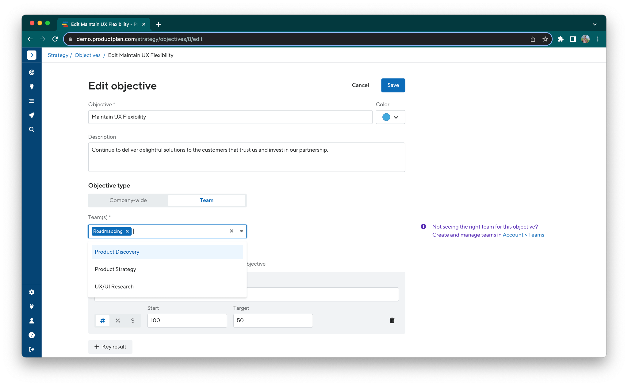 Associate and filter Objectives by Team